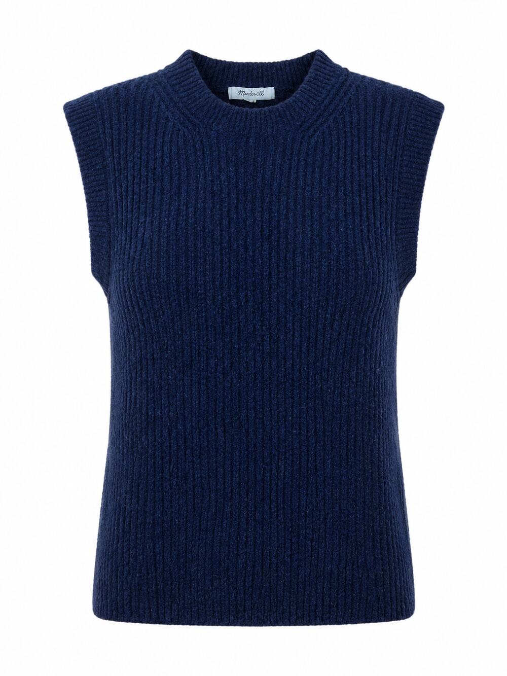 Madewell Small Navy Blue Cotton Blend Ribbed Sweater Vest Preppy Minimalist